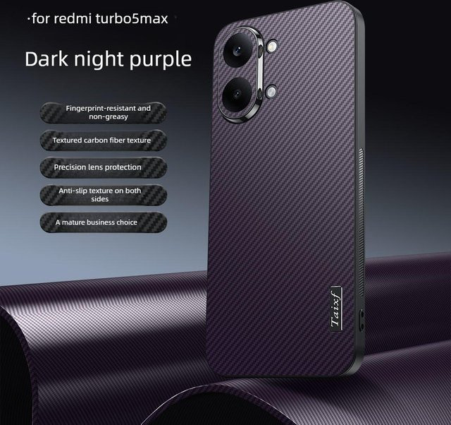 Stoßfeste Xiaomi POCO X8 Pro Max Hülle mit Carbonfaser-Muster und Linsenschutz in Lila - Bild 1