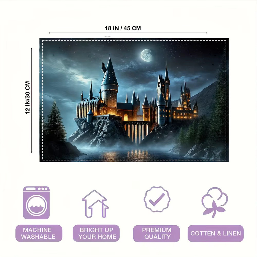 VIKAMA 4er Set Platzsets aus Leinen mit Mondlicht Wald Design, Rechteckig, B/T: 45 x 30 cm - Bild 3