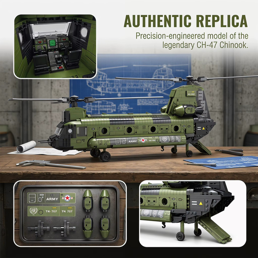 AMAZINGBLOKS CH-47 Chinook Transporthubschrauber, Baukasten, 1.451 Teile - Bild 2