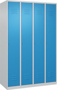 C+P Spind Classic PLUS Garderobenschrank mit 4 Abteilen, H x B x T: 185 x 120 x 50 cm, Zylinderschloss, 4 Garderobenhaken und mittiger Trennwand, grau/blau - Bild 1