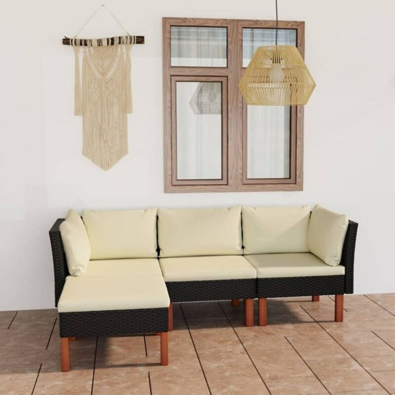 Vidaxl 4-tlg. Gartenlounge-Set aus Polyrattan mit Kissen in Schwarz und Beige im modernen Design - Bild 1
