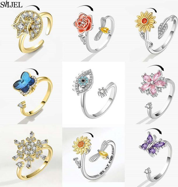 SMJEL Angstring, Schneeflocke, Sonnenblume, Silber, Damen - Bild 1