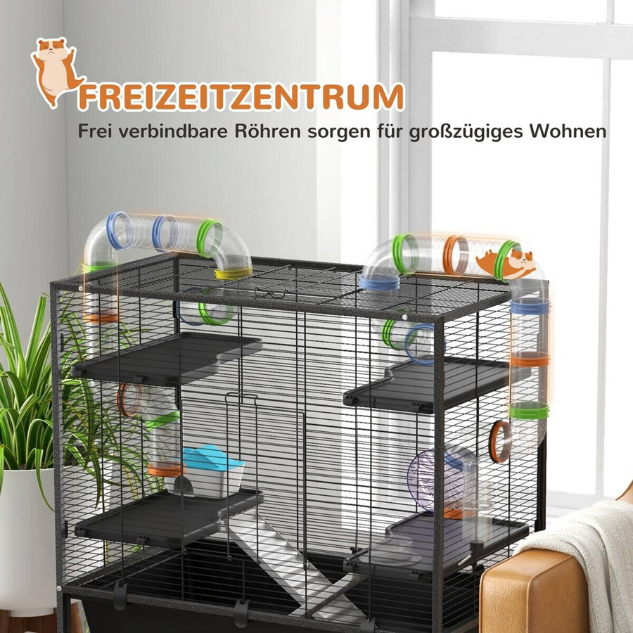 PawHut Hamsterkäfig Nagerkäfig mit Laufrad und Zubehör, Schwarz, B/H/L: 46 x 109 x 82 cm, Aosom - Bild 4