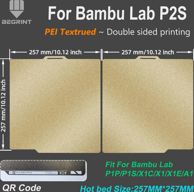 Bambu Lab PEI Strukturierte Bauplatte Doppelseitig für 3D Drucker P1P P1S X1 Carbon A1 Serie in Gold - Bild 1