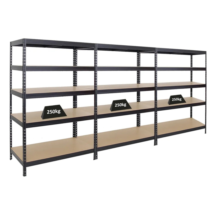 PROREGAL 3er Set Schwerlastregal Rivet in Schwarz, H x B x T: 180 x 120 x 60 cm, Fachlast 250 kg - Bild 2