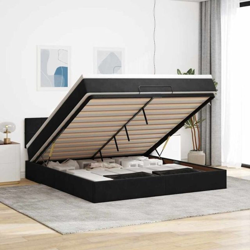 Vidaxl Ottoman Polsterbett mit Matratze aus Samt in Schwarz, B/T/H: 160 x 200 cm - Bild 1