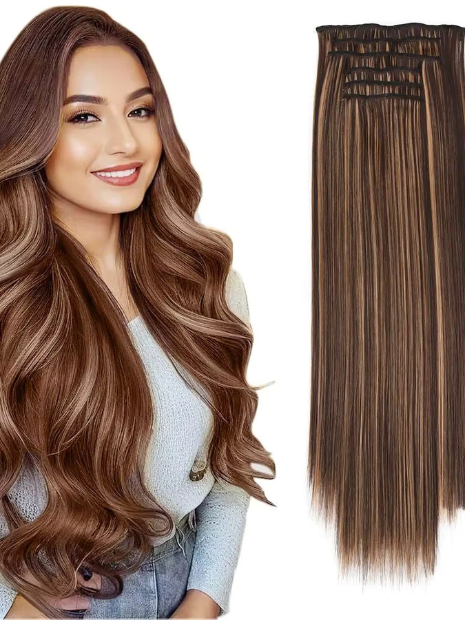 Jeedou Clip-in-Haarverlängerungen, 6 Stück/Set, langes glattes Haar, Damen - Bild 4