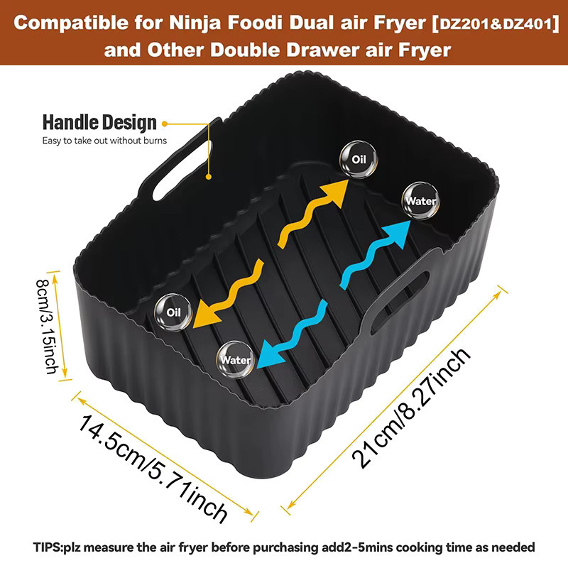 Rechteckige Silikon Air Fryer Liner Form für Ninja DZ201/DZ401 8-10QT, Antihaft Backform in Grau oder Schwarz - Bild 2