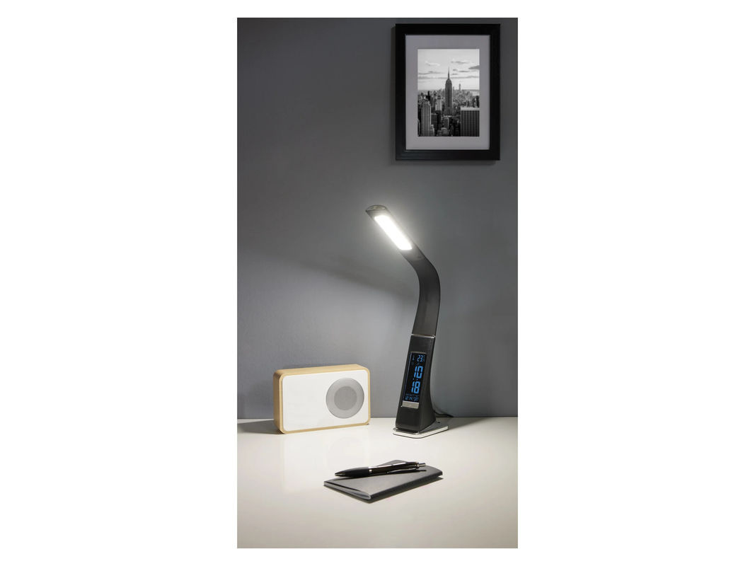 LIVARNO HOME LED Schreibtischleuchte in Schwarz mit integrierter Uhr und verstellbarem Design - Bild 2