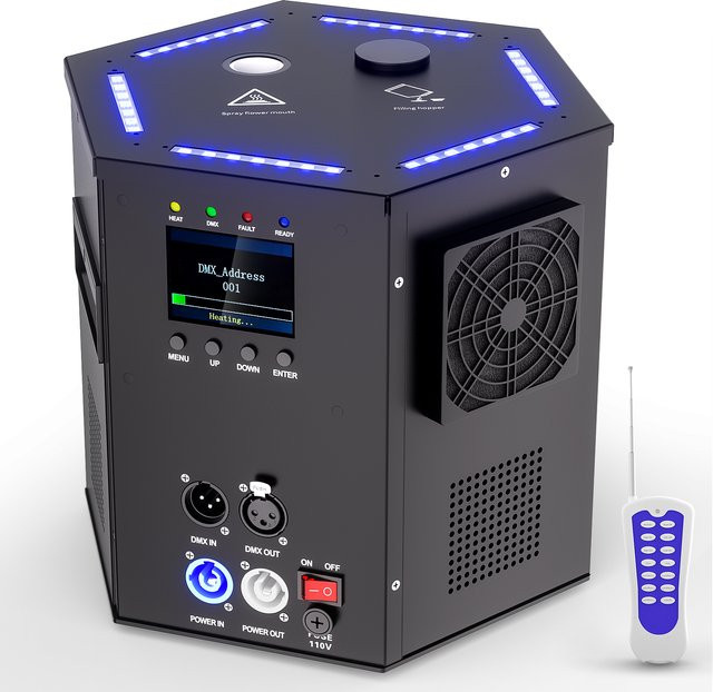 U'King RGB LED Kaltfunkenmaschine 700W mit DMX512 für Innen- und Außenbereich, Multicolour Effektmaschine in Schwarz - Bild 1