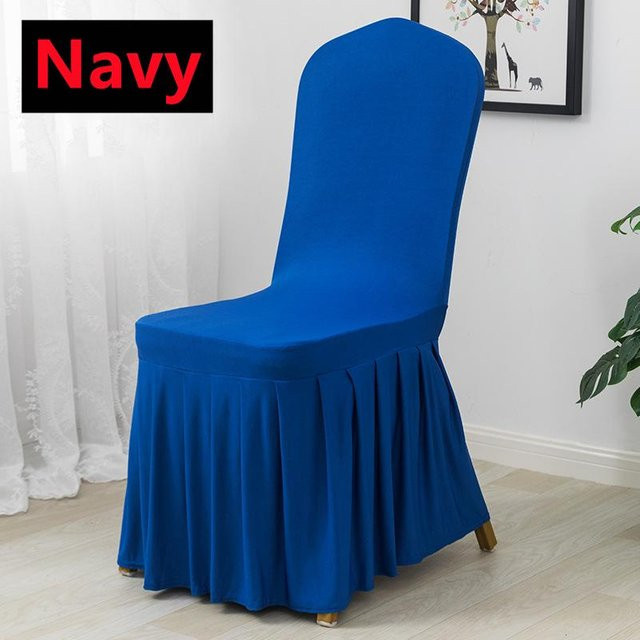 Yiran Furniture Hochzeitsstuhlbezug aus elastischem Spandex mit Rockfalten in Blau - Bild 1