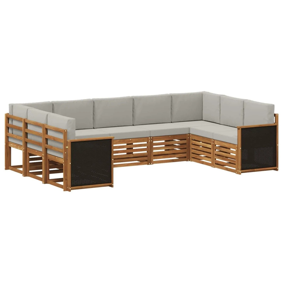 vidaXL Ecksofa Set in L-Form aus Massivholz Akazie mit Kissen in Grau und Natur - Bild 2