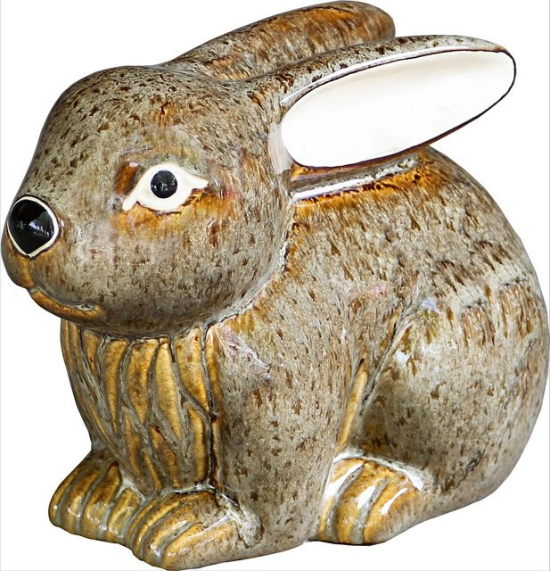 Deko-Figur Hase Sitzend aus brauner glasierter Keramik, Höhe: 14 cm - Bild 1