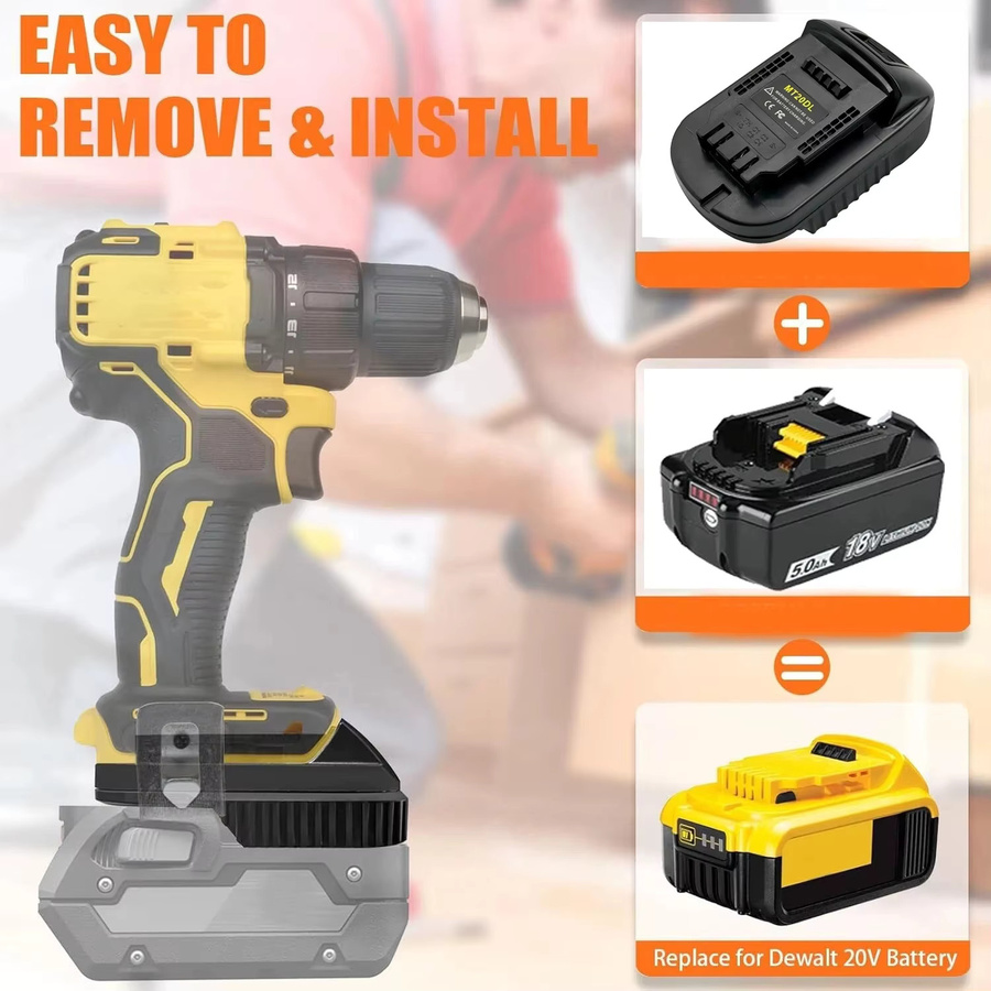 MT20DL Batterieadapter für Makita 18V Lithium-Akkus auf Dewalt 20V Elektrowerkzeuge, Schwarz - Bild 4