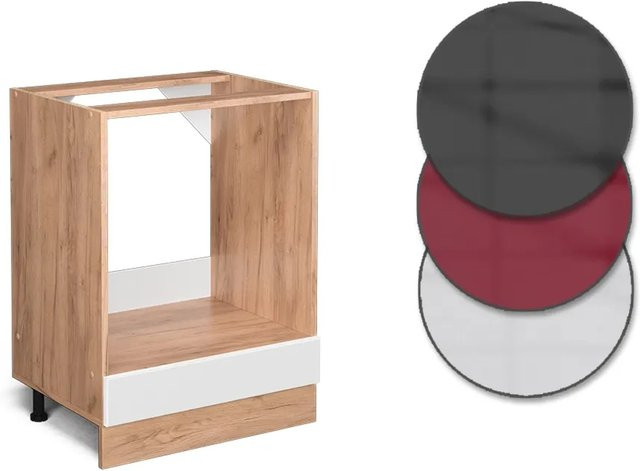 Vicco R-Line Herdbauschrank in Weiß Hochglanz und Goldkraft Eiche, moderner Küchenschrank für Elektrogeräte, Breite: 60 cm, Höhe: 81,6 cm, Tiefe: 60 cm - Bild 1