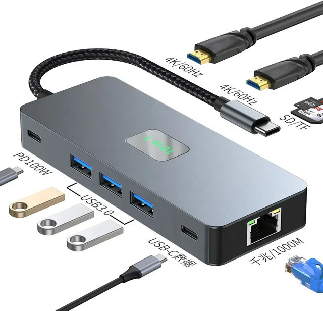 FC&EC 9-in-1 USB-C Dockingstation mit Dual HDMI 4K UHD Anschlüssen in Grau - Bild 1
