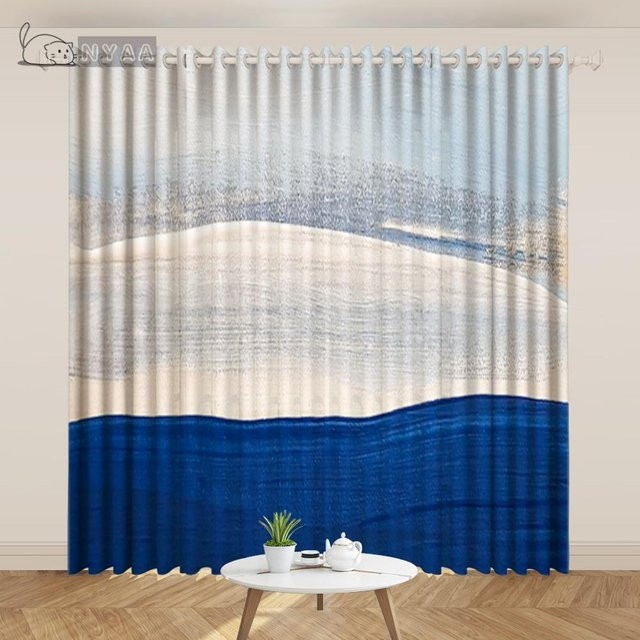 Yiran Furniture Postmoderner Vorhang mit Aquarell-Tinte-Linien und geometrischem Design, Blau/Mehrfarbig, B/H: 60 x 50 cm, 2 Stück - Bild 1