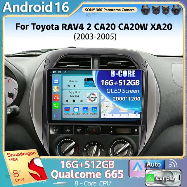 RSNAVI Android 16 Multimedia Autoradio für Toyota RAV4 CA20 CA20W XA20 (2003 - 2005) mit 2K QLED Display, GPS, 4G, CarPlay und Videoplayer in Schwarz - Bild 1