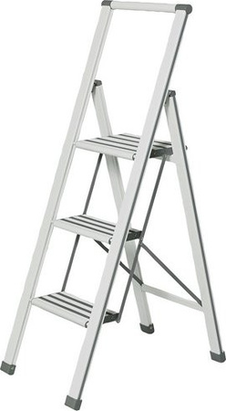 WENKO Klapptrittleiter aus Aluminium mit 3 Stufen, Tragfähigkeit bis 150 kg, weiss