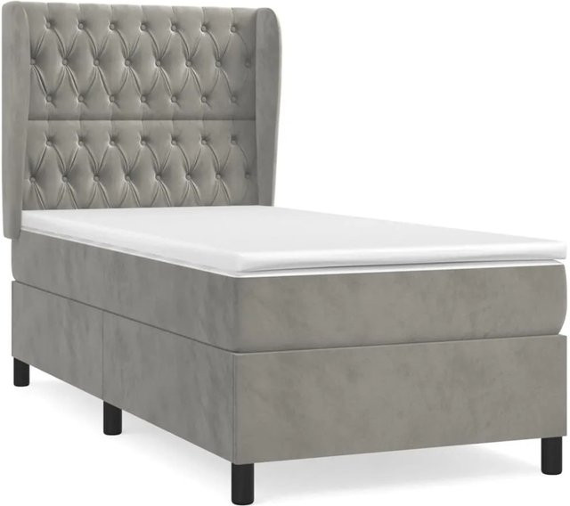 vidaXL Boxspringbett mit Matratze in Hellgrau aus Samt, Hybrid-Modell mit Taschenfederkern, B/T/H: 90 x 200 x 128 cm - Bild 1