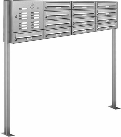 AL Briefkasten-System für 13 Parteien, freistehend, silberfarben, B/H/T: 161,2 x 150 x 27,5 cm - Bild 1