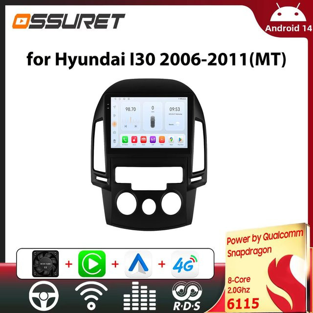 OSSURET Autoradio für Hyundai I30 2006-2011 mit GPS-Navigation, Android Auto, Wireless CarPlay, DSP und 4G WLAN in Schwarz - Bild 1