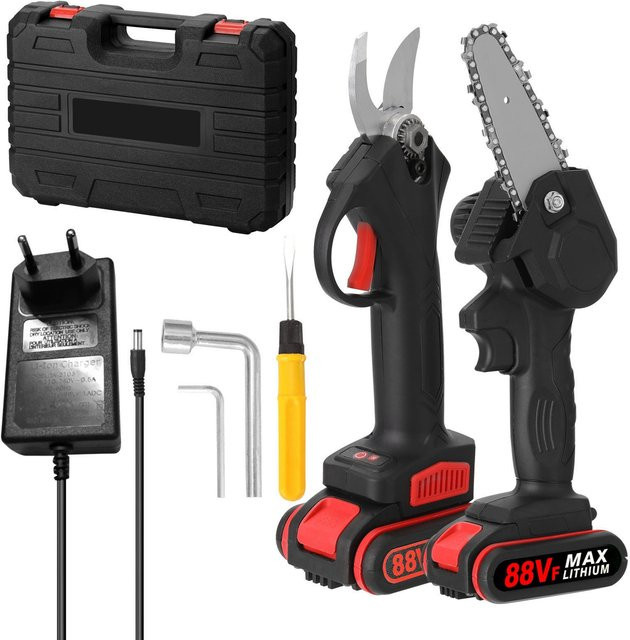 KKMOON Elektrisches Gartenscheren-Set in Schwarz mit bürstenloser Gartenschere und elektrischer Kettensäge zum Schneiden von Bäumen und Ästen - Bild 1