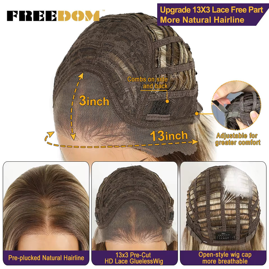 FREEDOM Synthetische Lace-Front-Perücke, 10 Zoll Bob, Ombre Braun Blond, Damen - Bild 3
