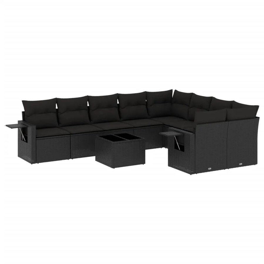 vidaXL 10-tlg. Garten-Sofagarnitur in L-Form aus Poly-Rattan mit Kissen, Schwarz - Bild 2
