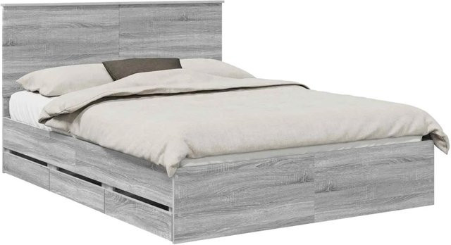 vidaXL Bettrahmen in Grau Sonoma aus Holzwerkstoff mit Schubladen, B/T/H: 153 x 203 x 100 cm - Bild 1
