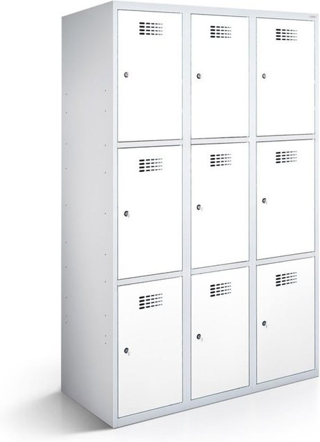 rotstahl Fächerschrank mit 9 Fächern in Weiß und lichtgrauem Korpus, B/T/H: 90 x 50 x 180 cm - Bild 1