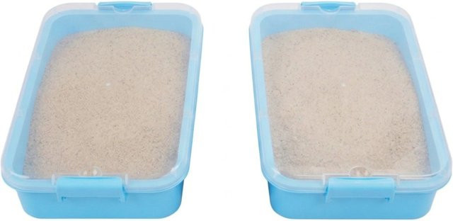 Relaxdays Sandkasten 2er Set aus Kunststoff in Hellblau mit Deckel, B/T/H: 38 x 25 x 8 cm - Bild 1