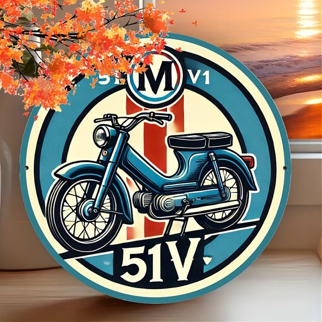 Potdemiel Vintage Motorrad Metallschild aus Aluminium, runde Wandkunst im Retro-Design, Durchmesser: 20,3 cm, multicolor - Bild 1