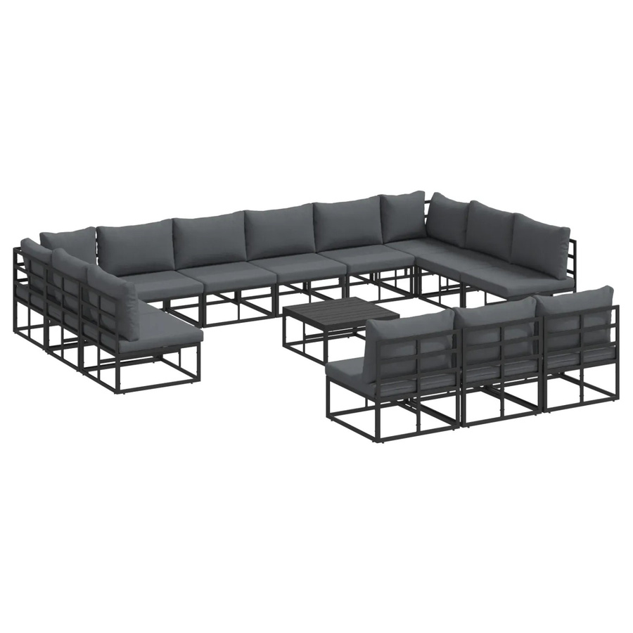 vidaXL Garten-Sofa-Set 14-teilig aus pulverbeschichtetem Aluminium in Schwarz mit Kissen und Gartentisch - Bild 2