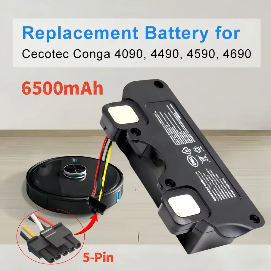 Ersatzakku für Cecotec Conga 4090 4490 4590 4690 Roboter-Staubsauger, 14,4 V, 6500 mAh, Schwarz - Bild 2