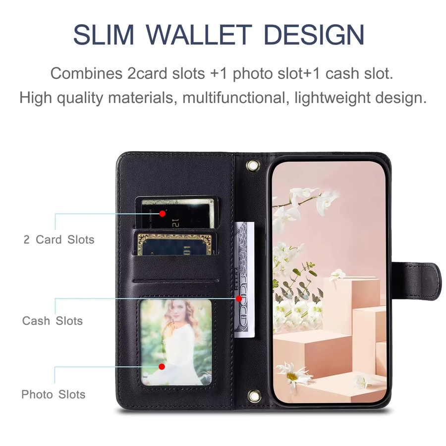 Karierte Leder-Mappenhülle mit Lanyard für Samsung Galaxy A06 A16 A26 A36 A56 5G A05S A15 A35 A55 A25 in Schwarz oder Lila - Bild 3