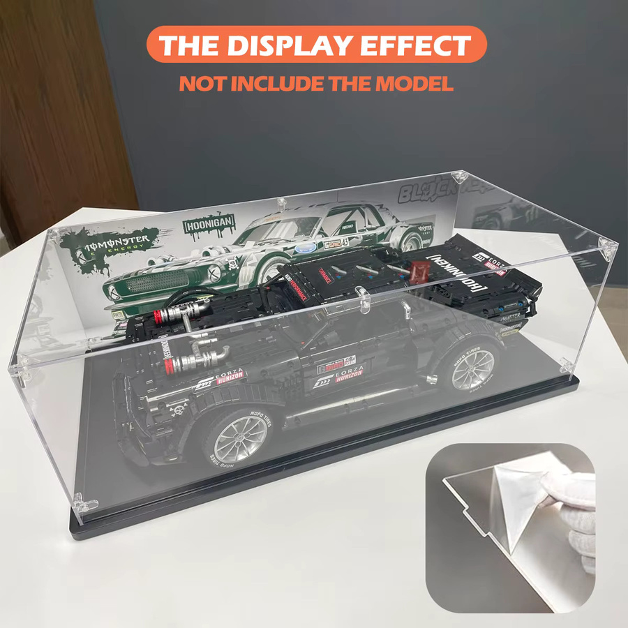 Transparente Acryl-Vitrine mit schwarzem Sockel für Lego-Bausteinautos, Actionfiguren und Sammlerstücke - Bild 5