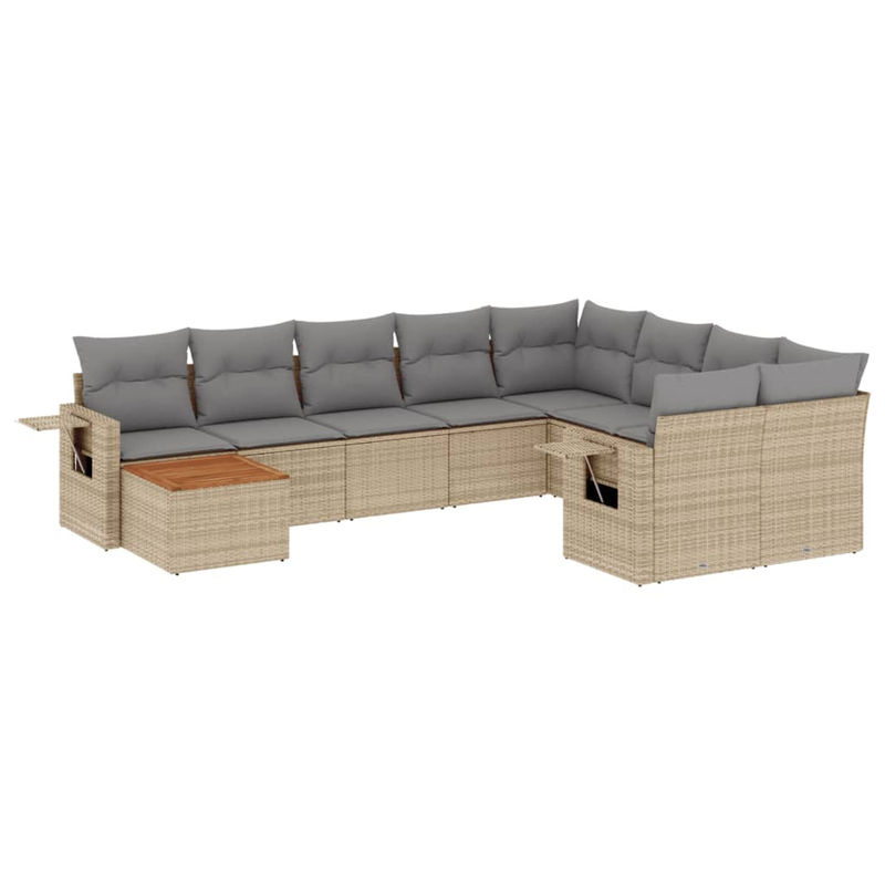 Vidaxl Gartenmöbel-Set aus Rattan und Holz mit Kissen, 10-teilig, Beige und Grau, modern - Bild 2