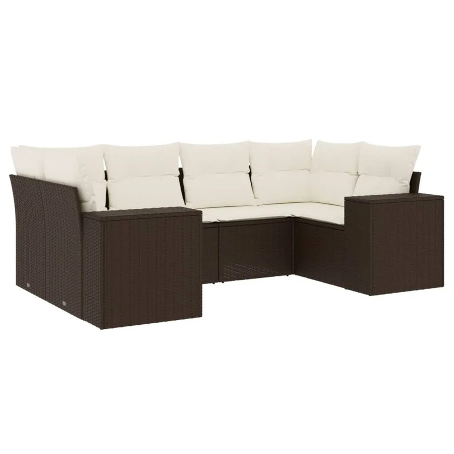 vidaXL 6-teilige Garten-Sofagarnitur in L-Form aus braunem PE-Rattan mit Polsterkissen und Stauraum - Bild 2