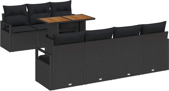vidaXL Garten-Sofa-Set 8-teilig in Schwarz und Braun mit Kissen und Gartentisch aus Poly-Rattan und Stahl - Bild 1