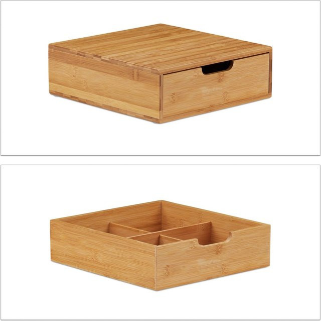 Relaxdays Schubladenbox aus Bambus in Natur mit 1 Einschub, B: 29,5 cm, T: 30 cm, H: 10 cm - Bild 1