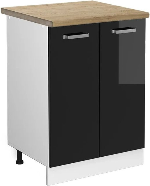 Vicco Küchenunterschrank R-Line in Schwarz Hochglanz und Weiß mit Eiche Optik, B/T/H: 60 x 60 x 81,6 cm - Bild 1