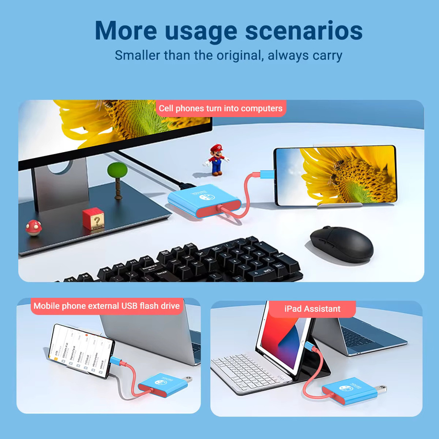 Tragbare Nintendo Switch Docking Station USB-C Hub mit HDMI und USB 3.0 in Blau und Rot - Bild 3