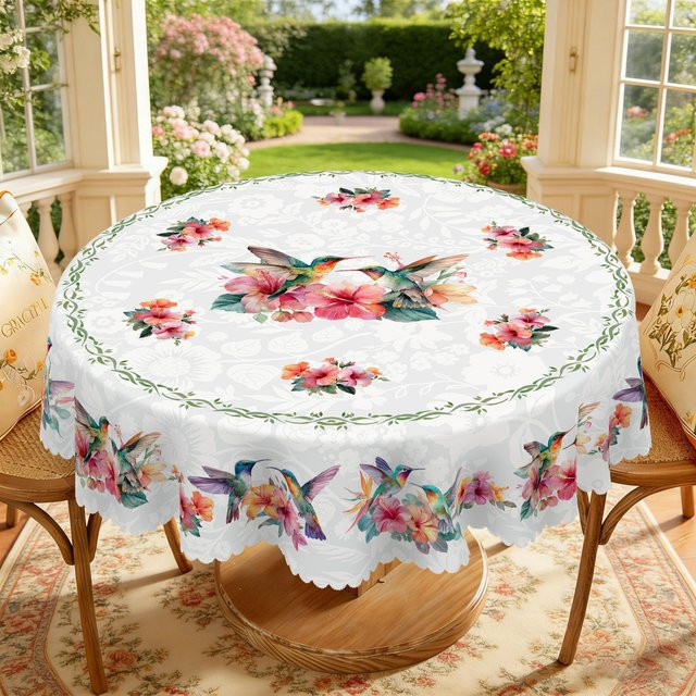 Wasserdichte Tischdecke JMG Household Supplies mit USA Flaggen-Design und Blumenmuster, B/T: 140 x 180 cm, Farben: Rot, Blau, Weiß - Bild 1