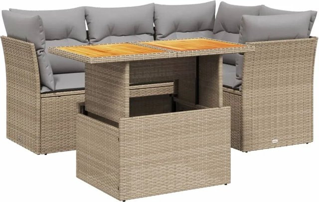 vidaXL 5-tlg Garten-Sofagarnitur aus Poly Rattan mit Kissen in Beige - Bild 1