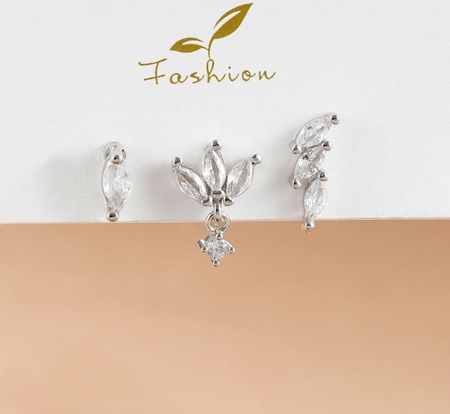 TuiYing Ohrstecker Set 3er, Edelstahl, Gold, Zirkonia, Damen - Bild 1