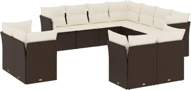 vidaXL 11-teilige Garten-Sofagarnitur aus braunem PE-Rattan mit cremeweißen Kissen und Stauraum - Bild 1