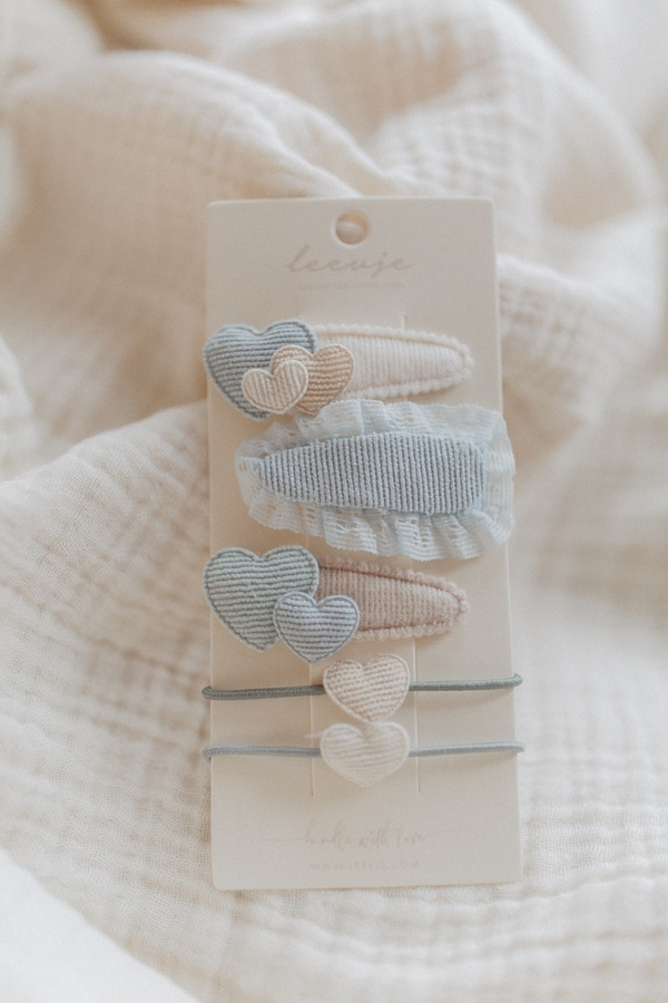 Leevje Haarspangen, blue broderie anglaise hearts mix, Kinder - Bild 2