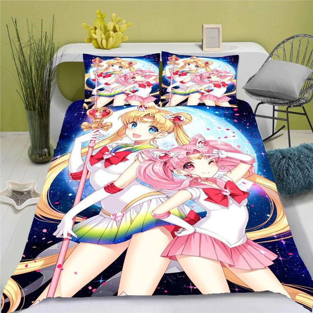 Sailor Moon Anime Bettwäscheset aus Mikrofaser und Polyester, 3-teiliges Set in Multicolour, Bettbezug Breite: 173 cm, Höhe: 233 cm - Bild 1