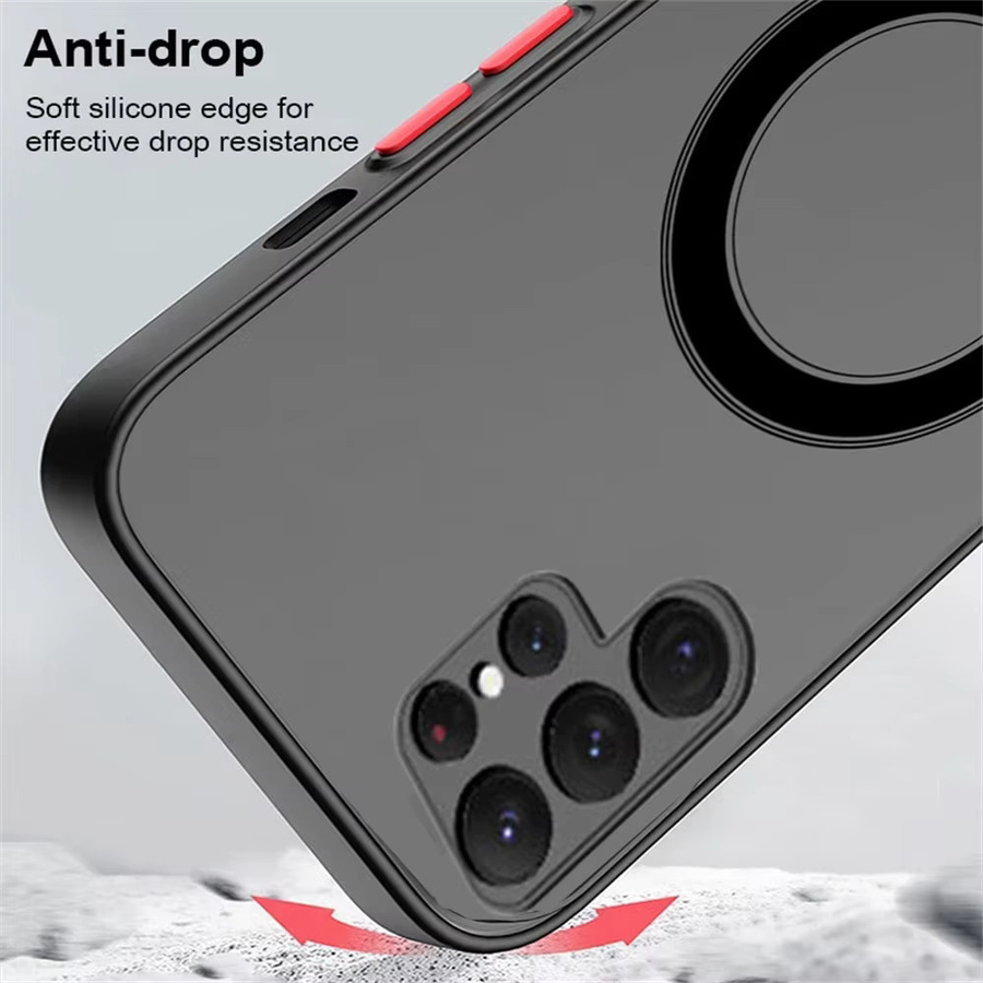 Stoßfeste MagSafe Wireless Charge Hülle für Samsung Galaxy S25 Ultra S24 S23 S22 S21 FE S25 Plus in Schwarz mit matter Rückseite - Bild 5